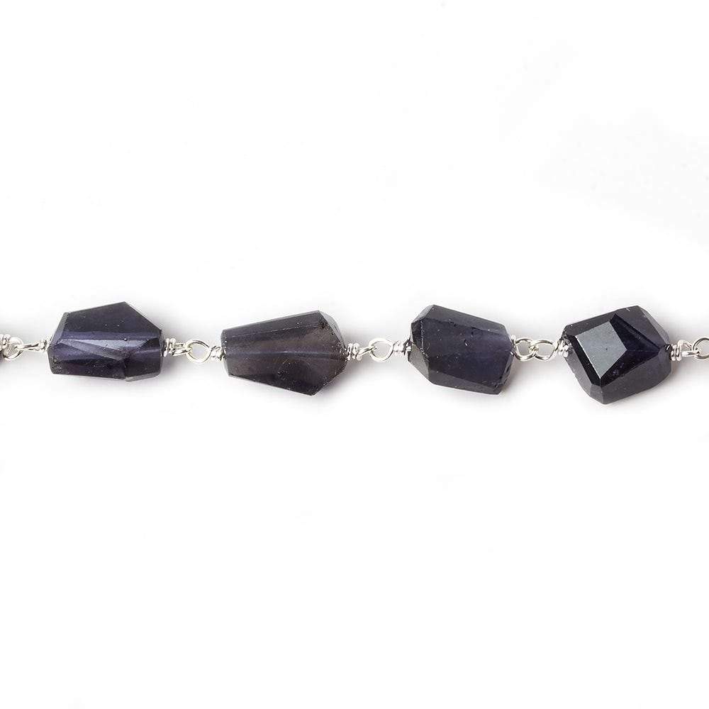 9x7mm Iolite faceted nugget .925 Silver Chain by the foot 22 pieces - Beadsofcambay.com