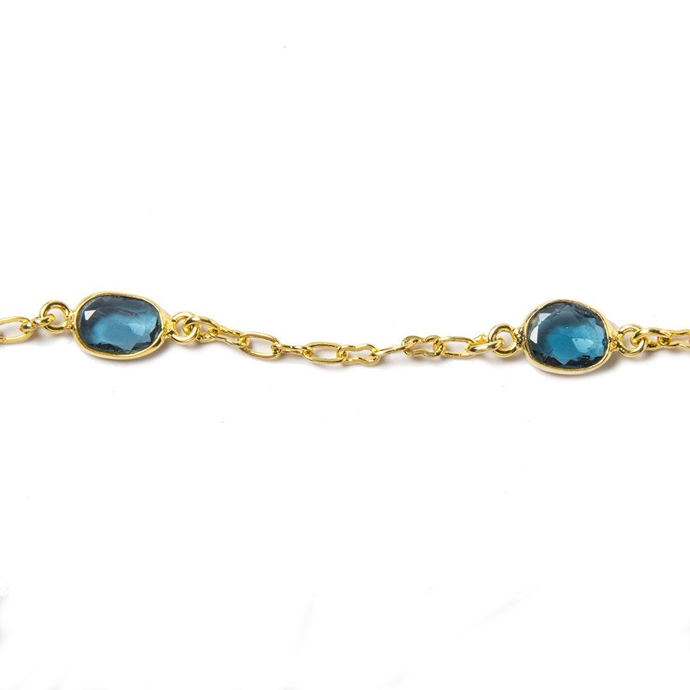 9x7mm London Blue Topaz Vermeil Bezel and Link Chain by the foot 8 pieces - Beadsofcambay.com