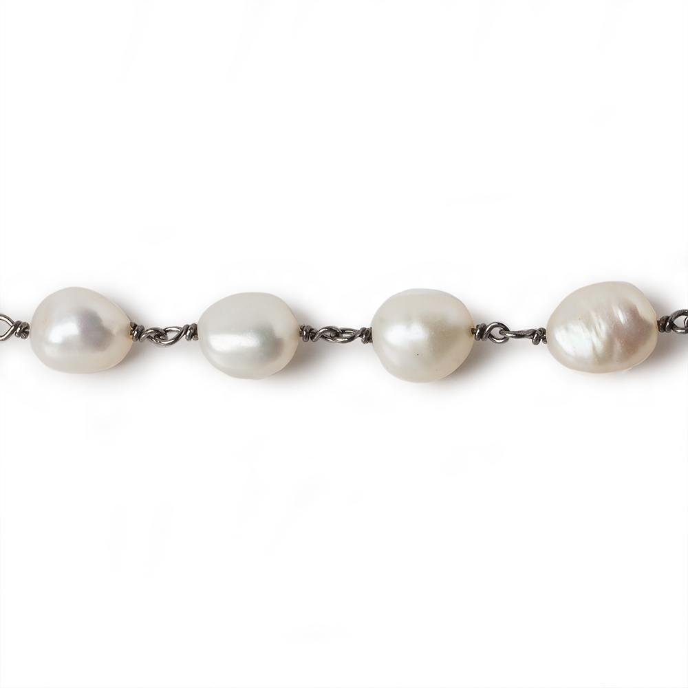 9x7mm Off White Baroque Pearl Black Gold .925 Silver Chain by the foot 20 pieces - Beadsofcambay.com