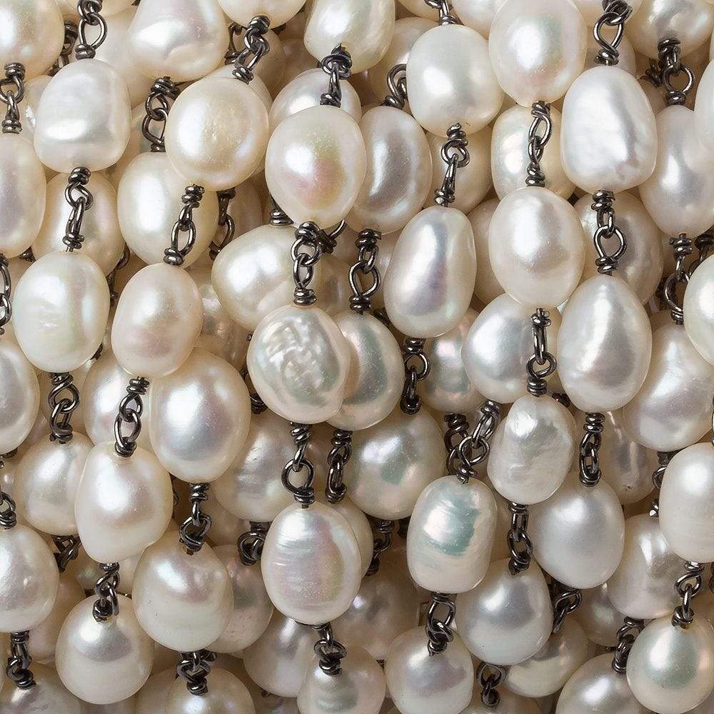 9x7mm Off White Baroque Pearl Black Gold .925 Silver Chain by the foot 20 pieces - Beadsofcambay.com