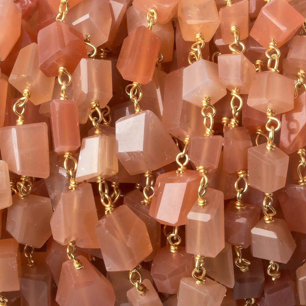 9x7mm Peach Moonstone faceted nugget Vermeil Chain by the foot 22 pieces - Beadsofcambay.com