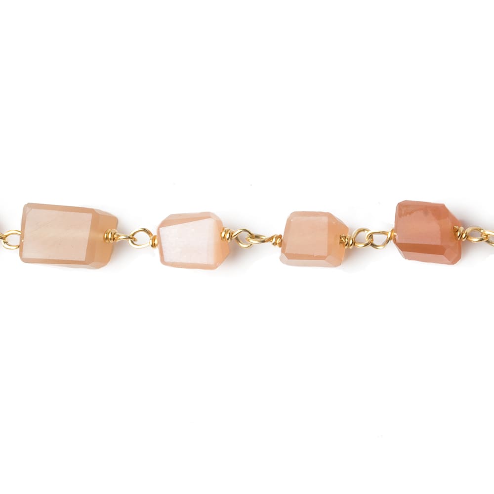 9x7mm Peach Moonstone faceted nugget Vermeil Chain by the foot 22 pieces - Beadsofcambay.com