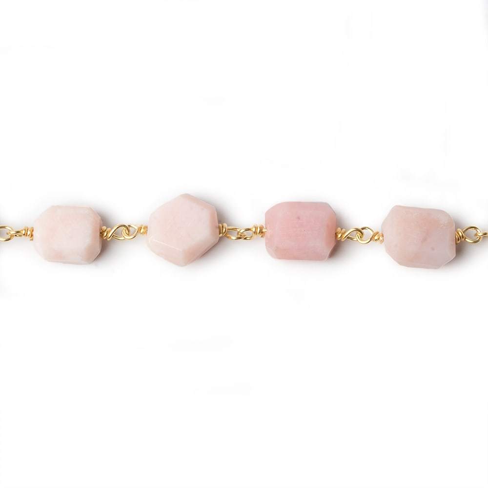 9x7mm Pink Peru Opal faceted nugget Vermeil Chain by the foot 22 pieces - Beadsofcambay.com