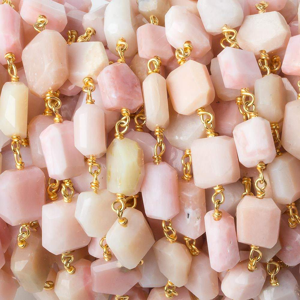 9x7mm Pink Peru Opal faceted nugget Vermeil Chain by the foot 22 pieces - Beadsofcambay.com