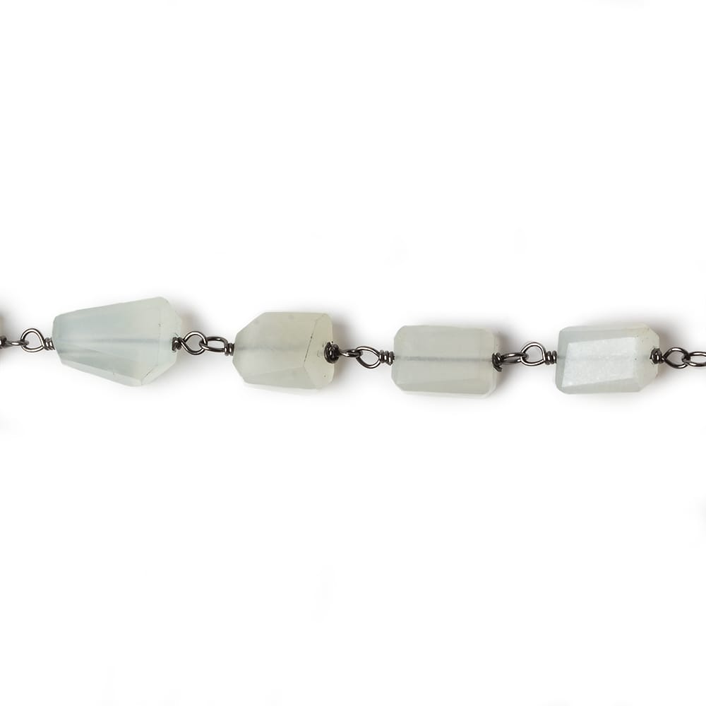 9x7mm Platinum Moonstone faceted nugget Black Gold plated .925 Silver Chain by the foot 22 pcs - Beadsofcambay.com