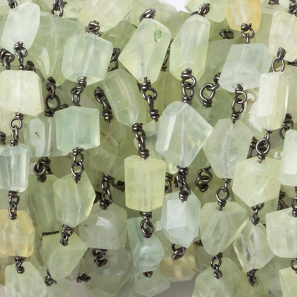 9x7mm Prehnite faceted nugget Black Gold plated .925 Silver Chain by the foot 22 pcs - Beadsofcambay.com