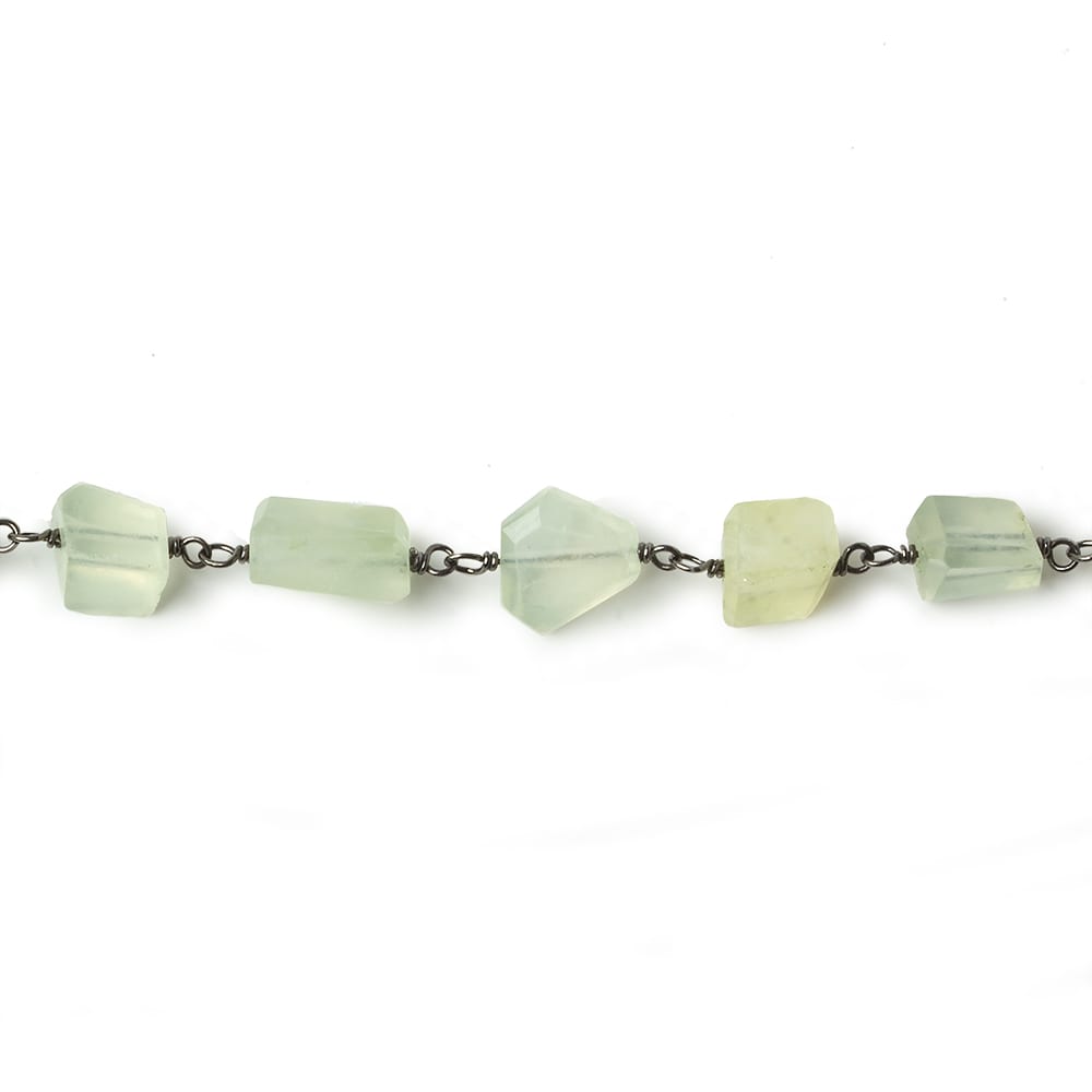 9x7mm Prehnite faceted nugget Black Gold plated .925 Silver Chain by the foot 22 pcs - Beadsofcambay.com