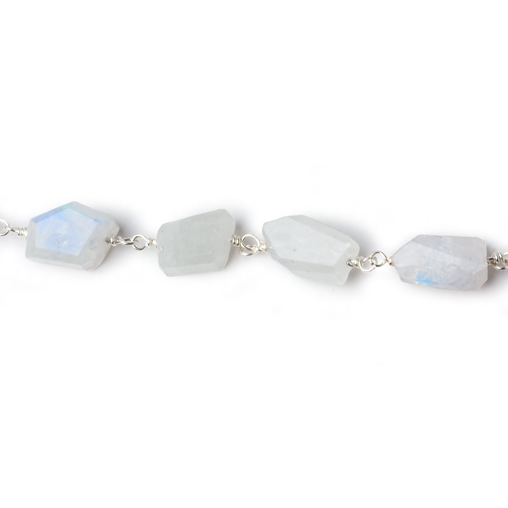 9x7mm Rainbow Moonstone faceted nugget .925 Silver Chain by the foot 22 pieces - Beadsofcambay.com