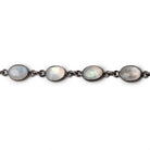 9x7mm Rainbow Moonstone Faceted Oval Cabochon Black Gold .925 Bezeled Chain - Beadsofcambay.com