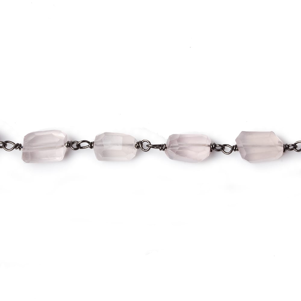 9x7mm Rose Quartz faceted nugget Black Gold plated .925 Silver Chain by the foot 22 pcs - Beadsofcambay.com