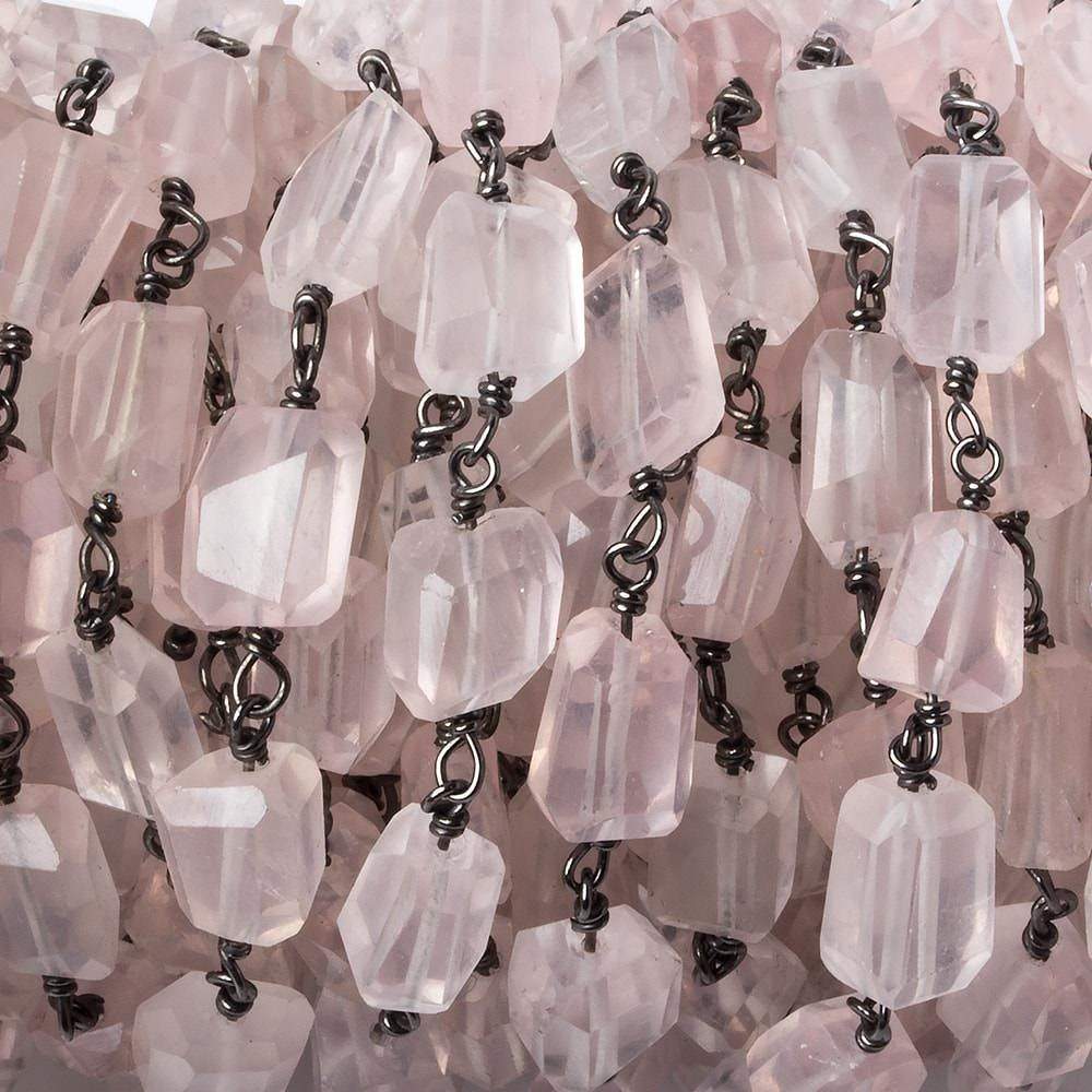 9x7mm Rose Quartz faceted nugget Black Gold plated .925 Silver Chain by the foot 22 pcs - Beadsofcambay.com
