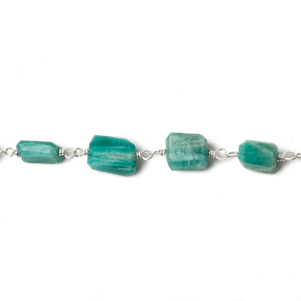 9x7mm Russian Amazonite faceted nugget .925 Silver Chain by the foot 22 pieces - Beadsofcambay.com