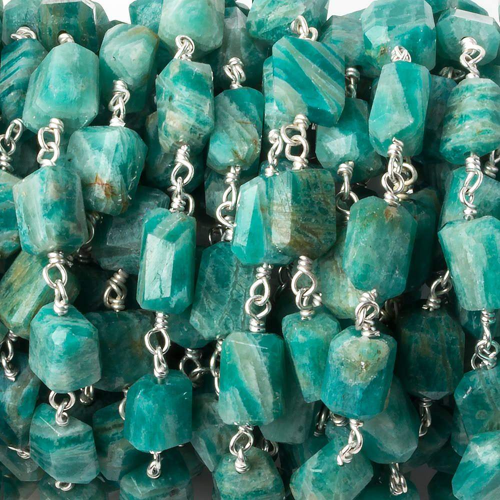 9x7mm Russian Amazonite faceted nugget .925 Silver Chain by the foot 22 pieces - Beadsofcambay.com