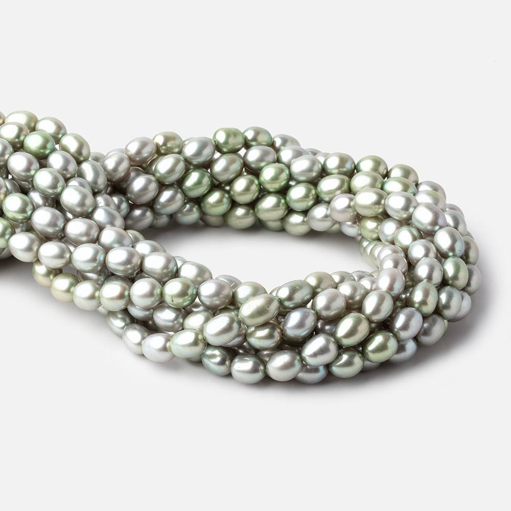 9x7mm Sage Green Oval Freshwater Pearls 16 inch 42 pieces - Beadsofcambay.com