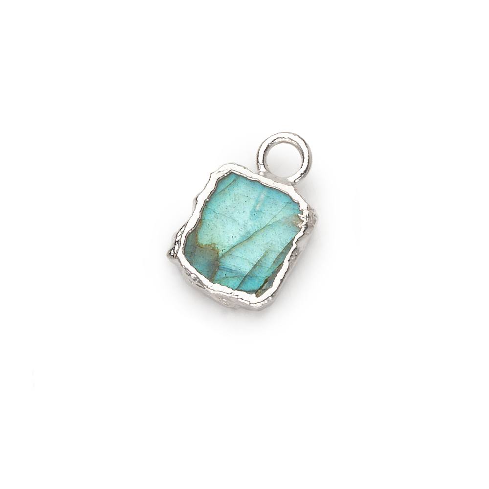9x7mm Silver Leafed Labradorite plain rectangle Pendant 1 focal bead - Beadsofcambay.com