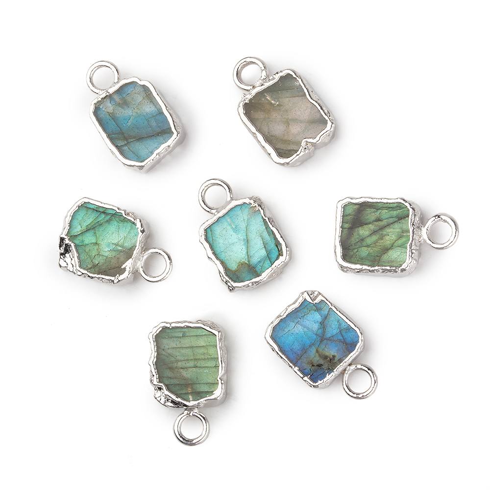 9x7mm Silver Leafed Labradorite plain rectangle Pendant 1 focal bead - Beadsofcambay.com