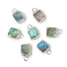 9x7mm Silver Leafed Labradorite plain rectangle Pendant 1 focal bead - Beadsofcambay.com