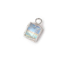 9x7mm Silver Leafed Rainbow Moonstone plain rectangle Pendant 1 focal bead - Beadsofcambay.com