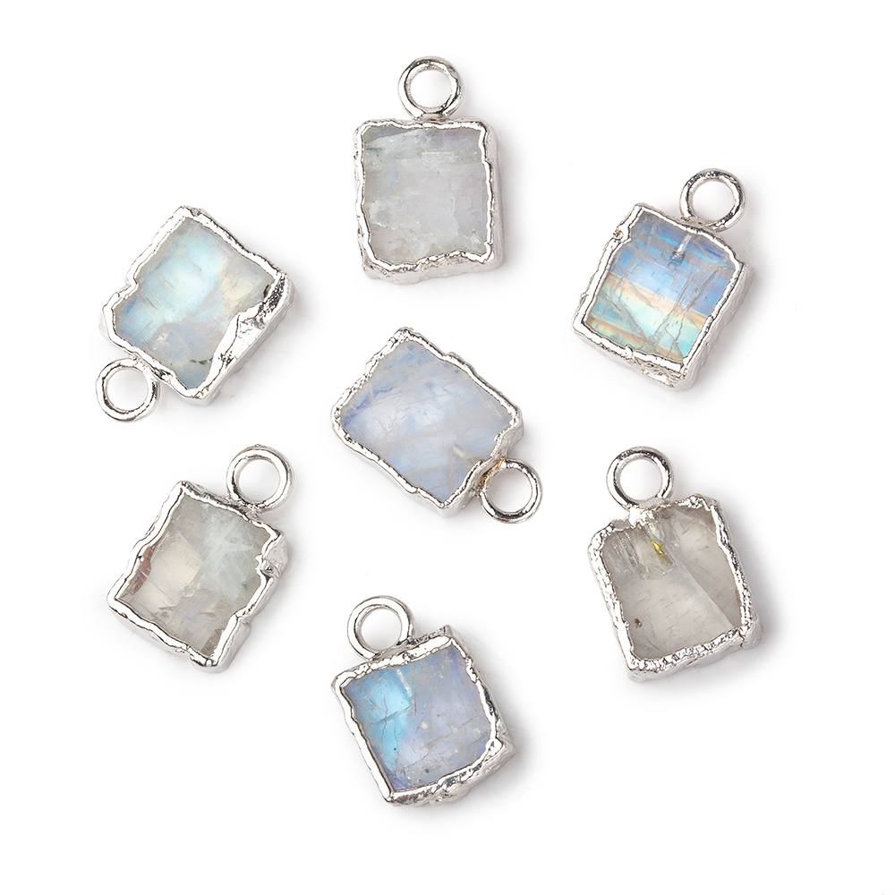 9x7mm Silver Leafed Rainbow Moonstone plain rectangle Pendant 1 focal bead - Beadsofcambay.com