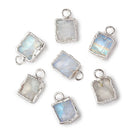 9x7mm Silver Leafed Rainbow Moonstone plain rectangle Pendant 1 focal bead - Beadsofcambay.com