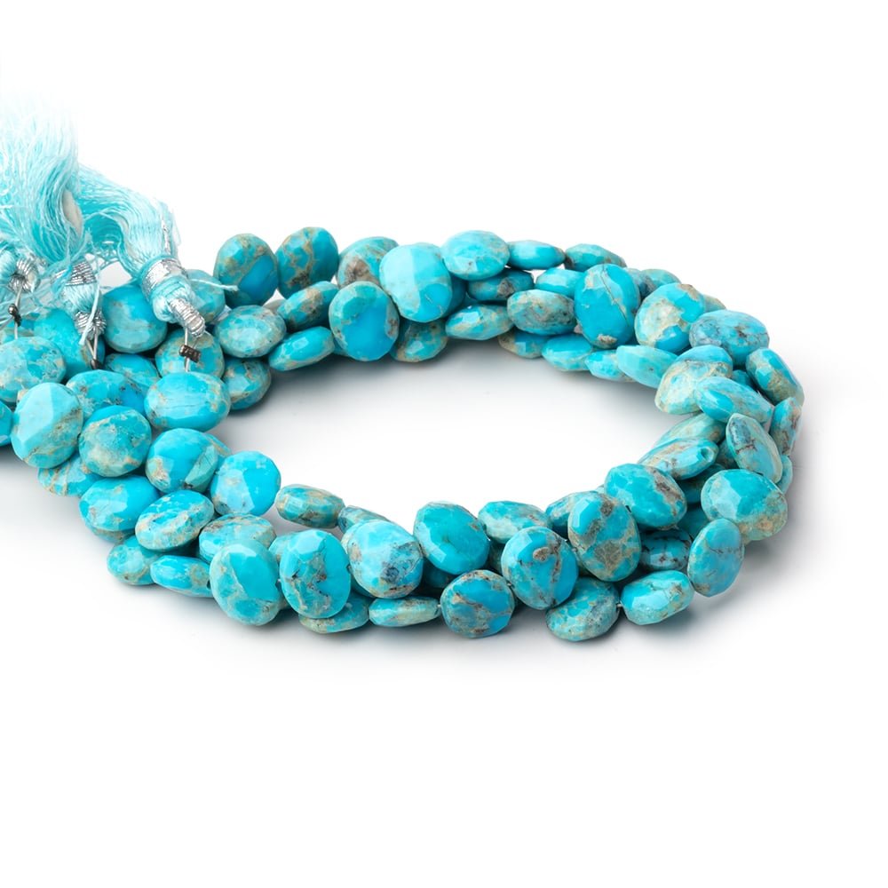 9x7mm Sleeping Beauty Turquoise Faceted Side Drill Ovals 8 inch 28 Beads - Beadsofcambay.com