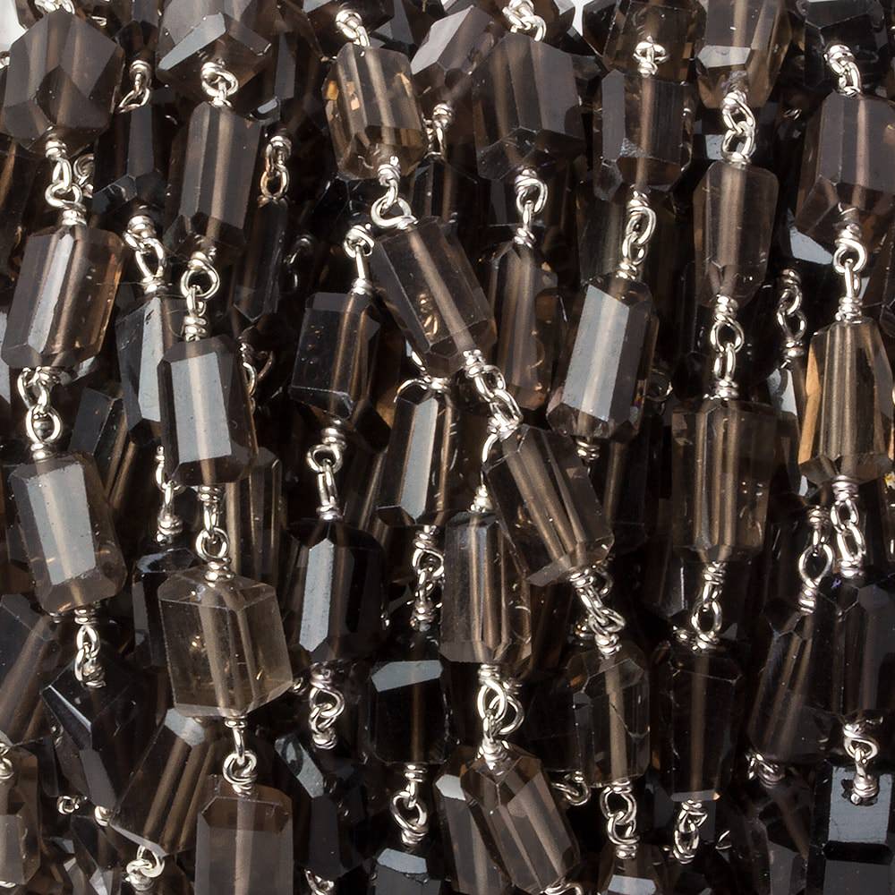 9x7mm Smoky Quartz faceted nugget .925 Silver Chain by the foot 22 pieces - Beadsofcambay.com