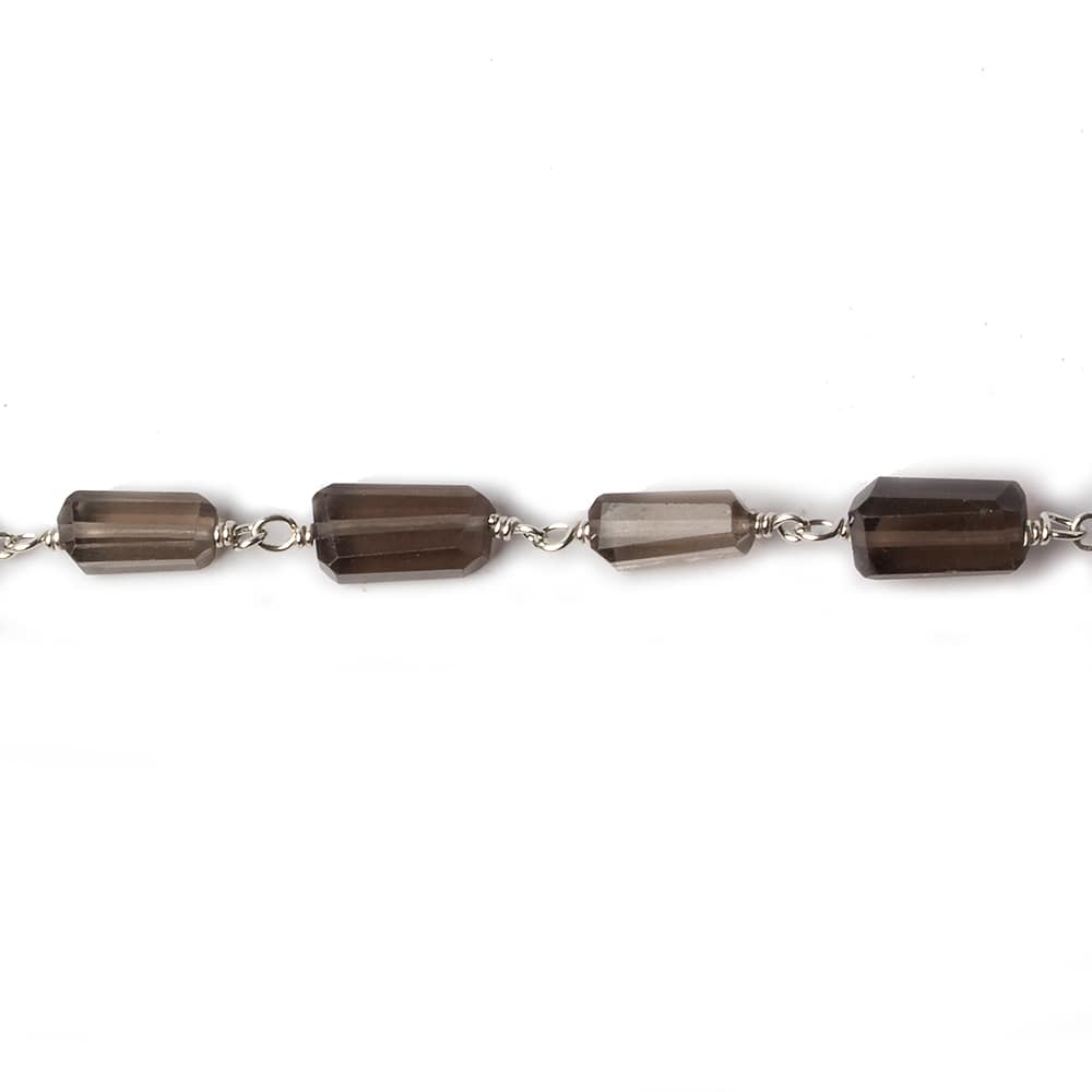 9x7mm Smoky Quartz faceted nugget .925 Silver Chain by the foot 22 pieces - Beadsofcambay.com