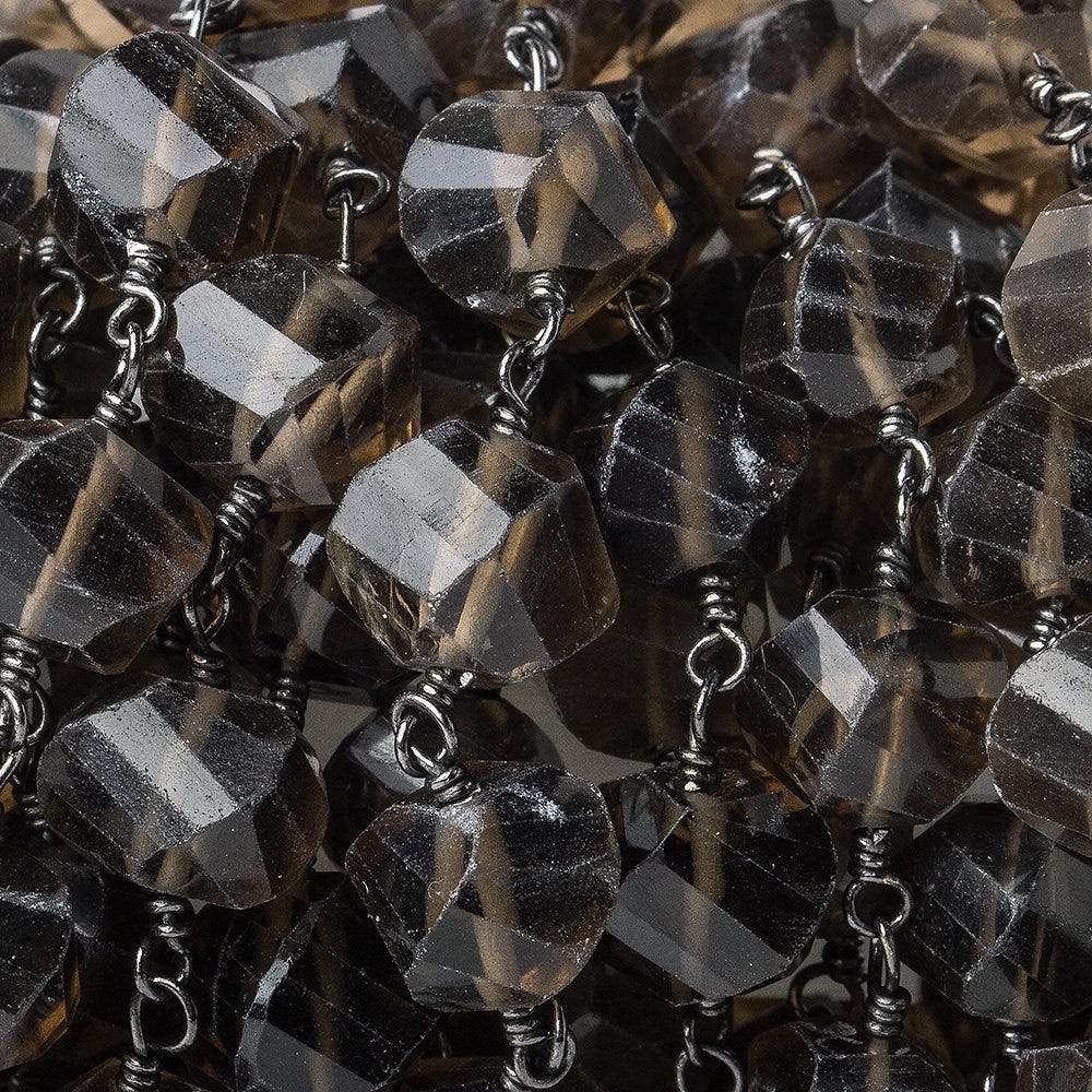 9x7mm Smoky Quartz faceted twist Black Gold plated Chain by the foot 22 pcs - Beadsofcambay.com