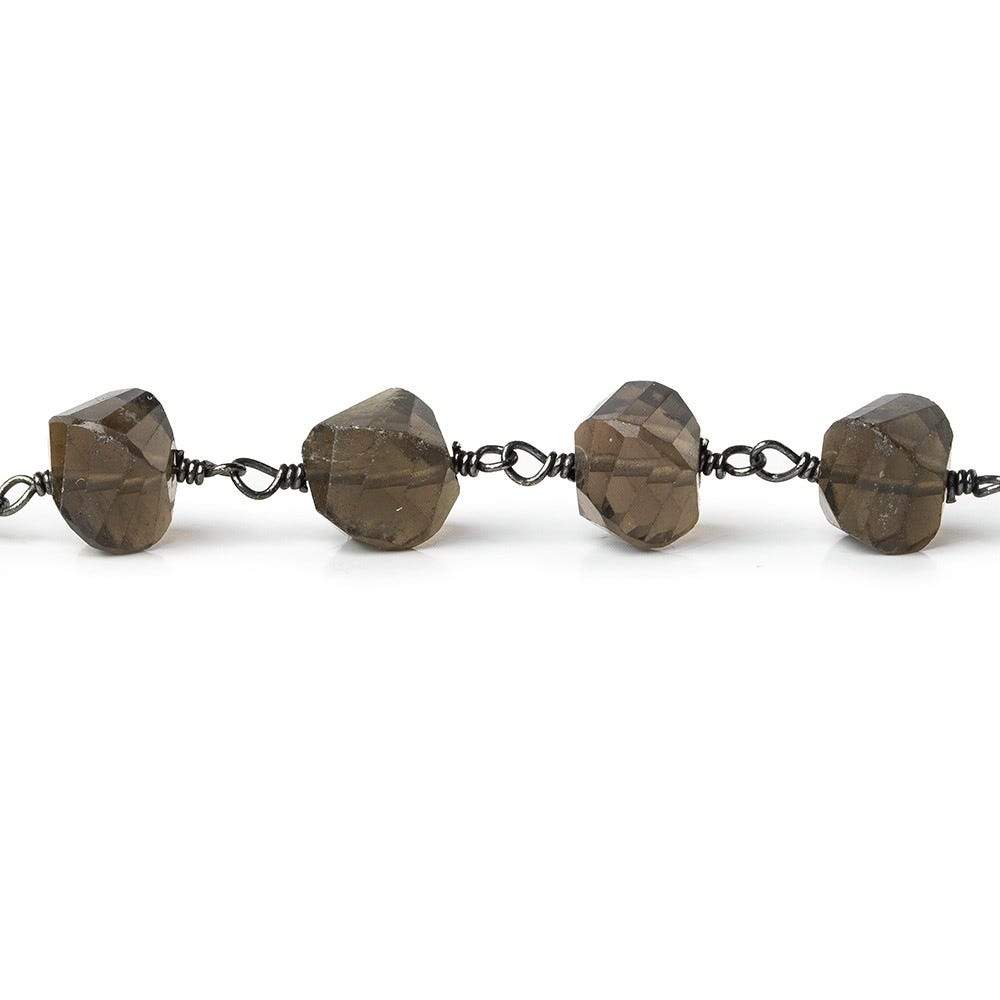 9x7mm Smoky Quartz faceted twist Black Gold plated Chain by the foot 22 pcs - Beadsofcambay.com