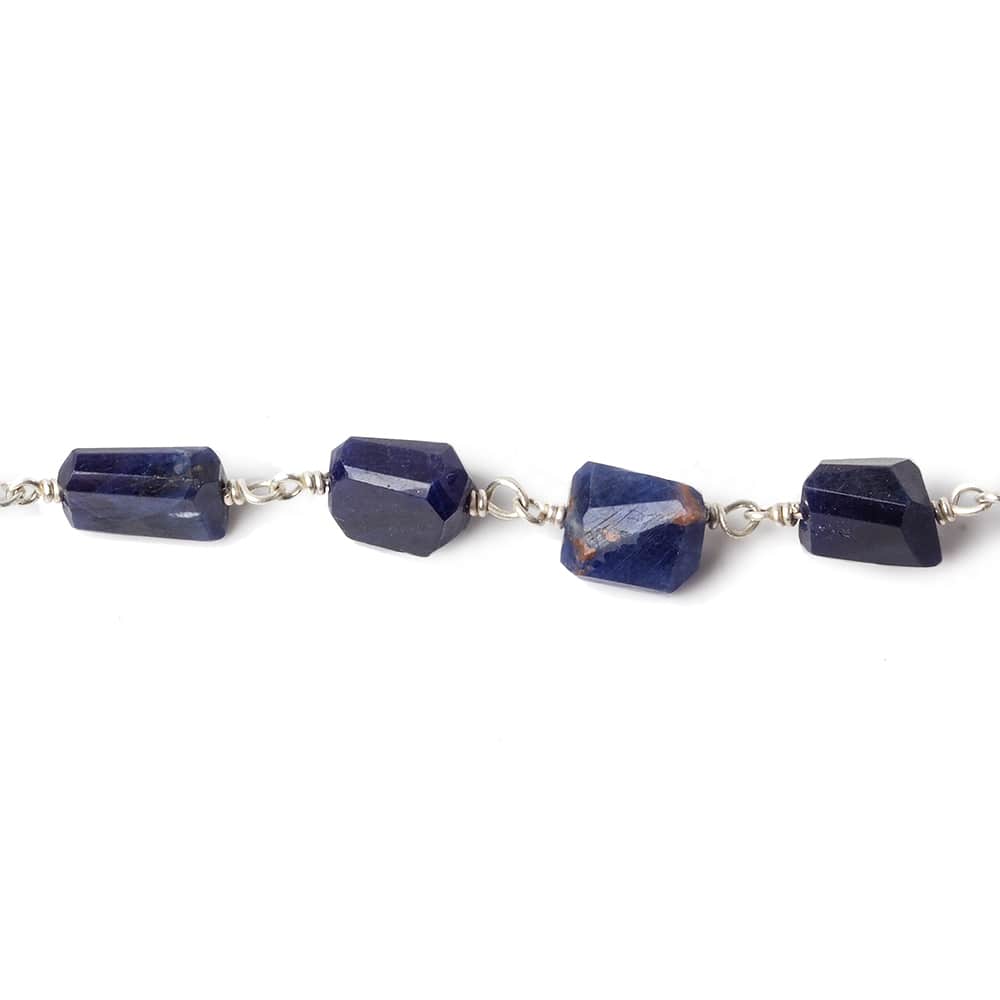 9x7mm Sodalite faceted nugget .925 Silver Chain by the foot 22 pieces - Beadsofcambay.com