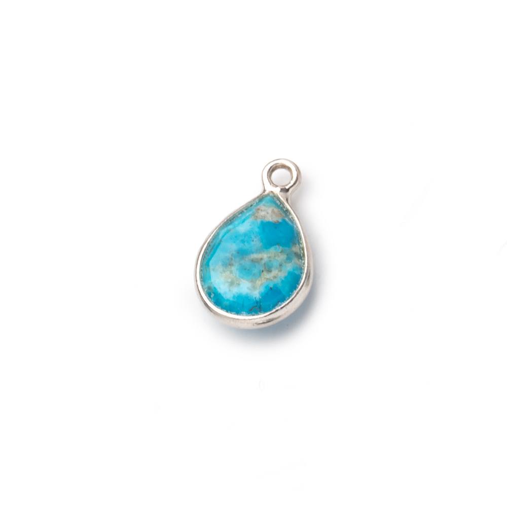 9x7mm Sterling Silver Bezel Turquoise Faceted Pear Pendant 1 Focal piece - Beadsofcambay.com