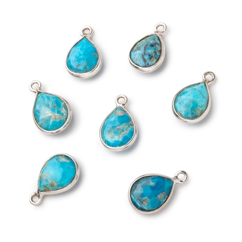 9x7mm Sterling Silver Bezel Turquoise Faceted Pear Pendant 1 Focal piece - Beadsofcambay.com