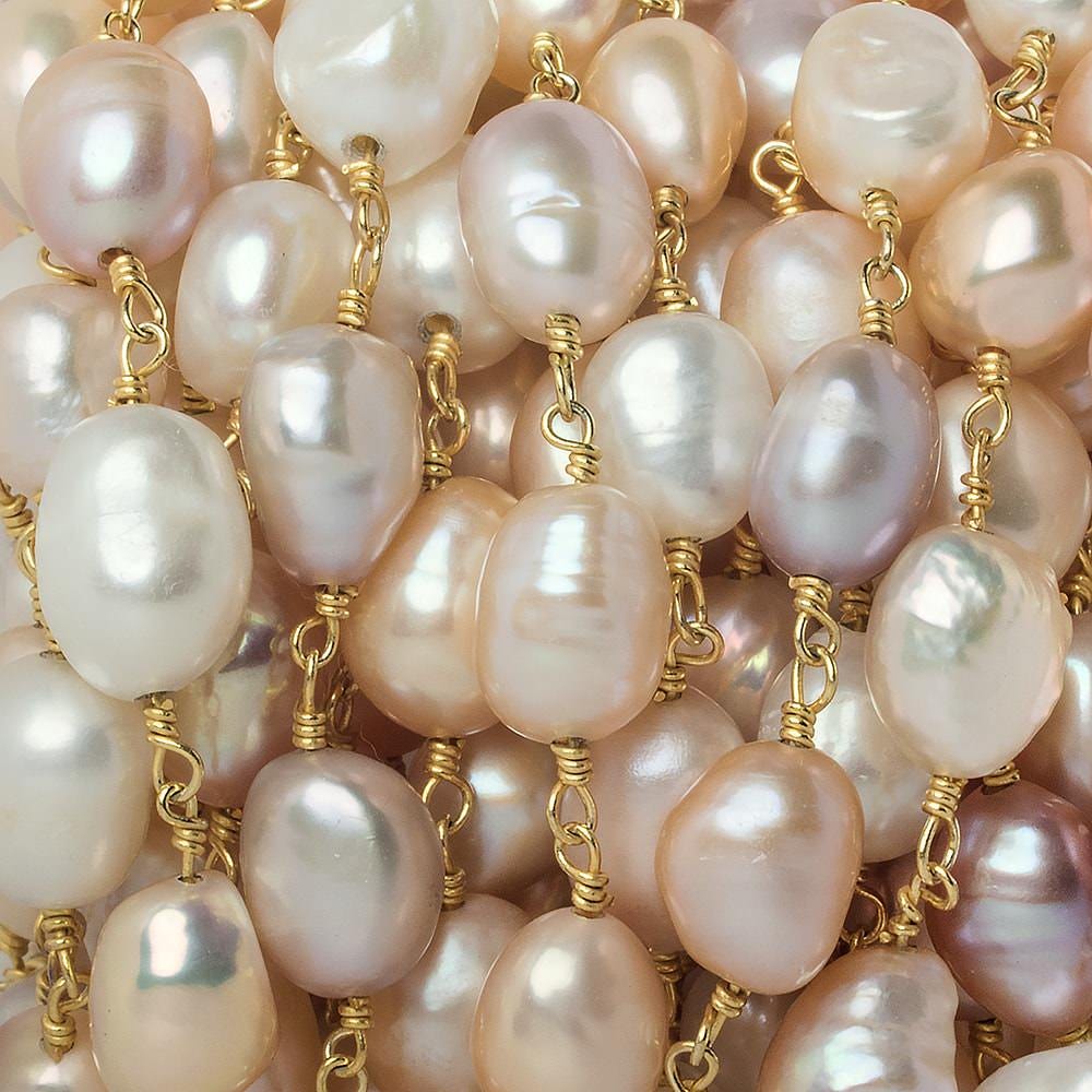 9x7mm Tri-Color Baroque Gold Chain by the foot 20 pieces - Beadsofcambay.com