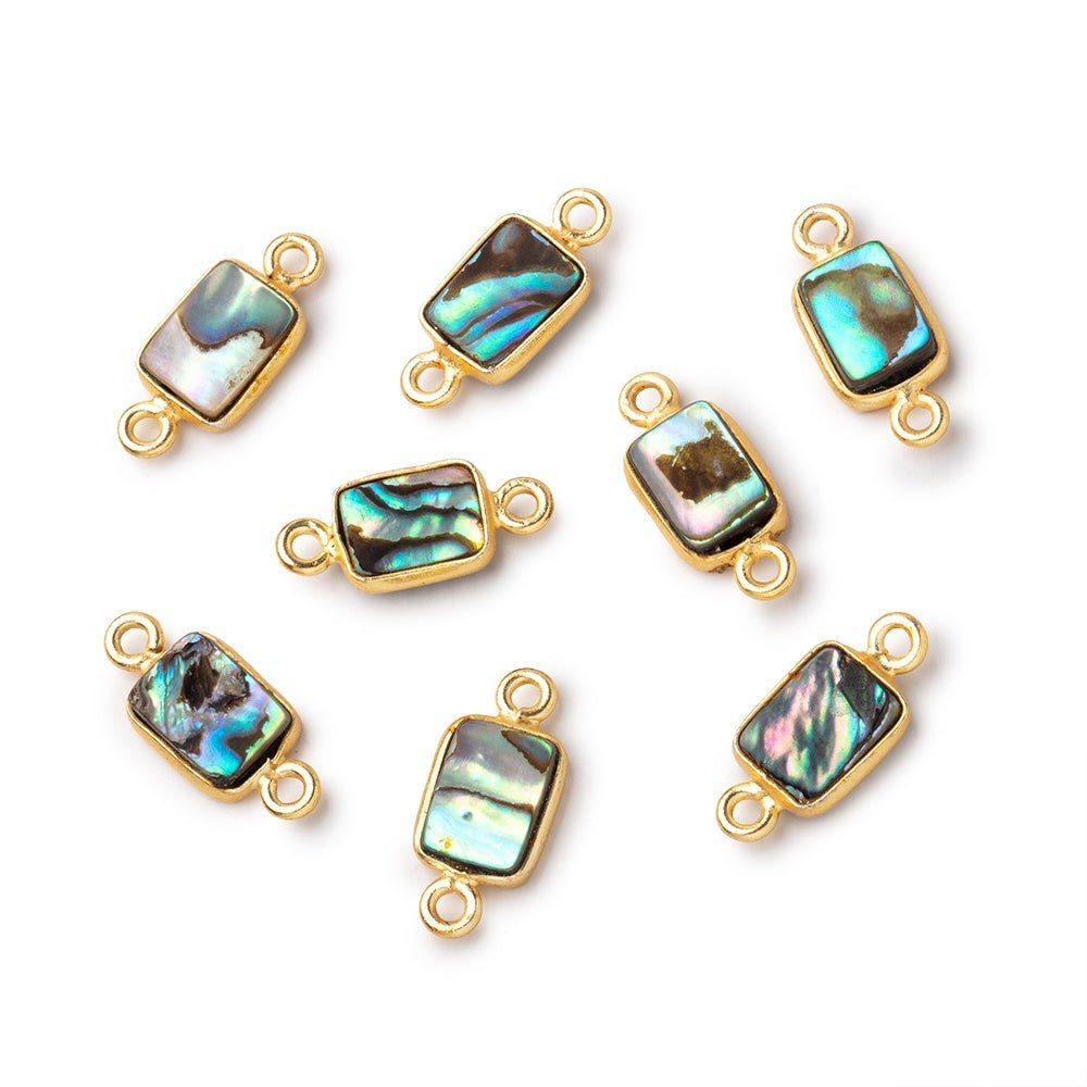 9x7mm Vermeil Bezel Abalone Shell Rectangular Connector 1 piece - Beadsofcambay.com
