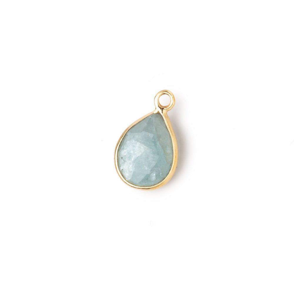 9x7-11x8mm Vermeil Bezel Milky Aquamarine Faceted Pear Pendant 1 Focal piece- Beadsofcambay.com