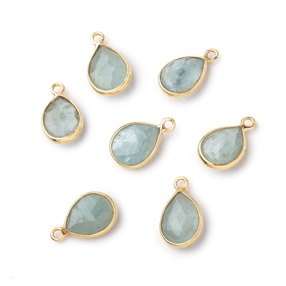9x7-11x8mm Vermeil Bezel Milky Aquamarine Faceted Pear Pendant 1 Focal piece - Beadsofcambay.com
