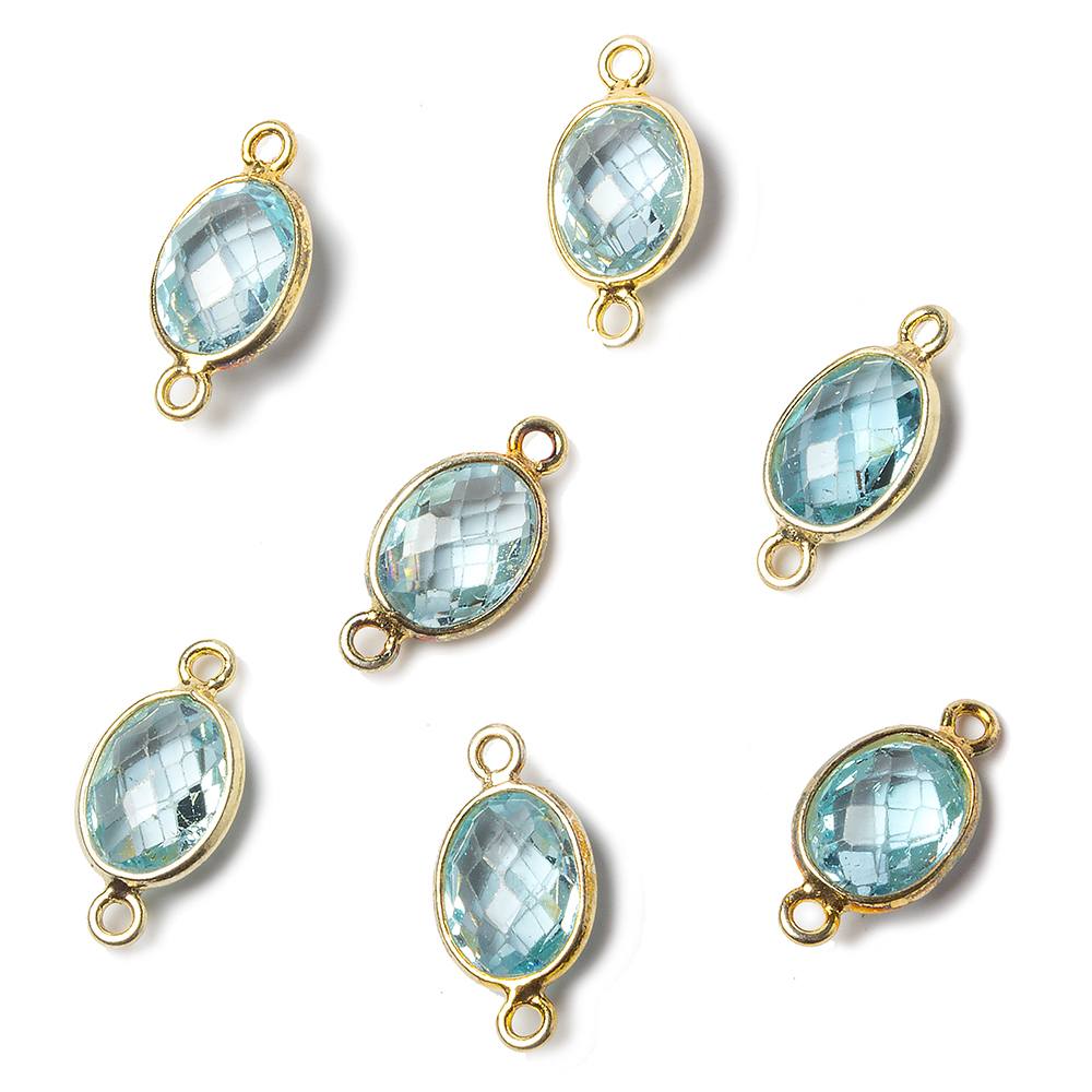 9x7mm Vermeil Bezel Sky Blue Topaz faceted oval Petite Connector 1 piece - Beadsofcambay.com