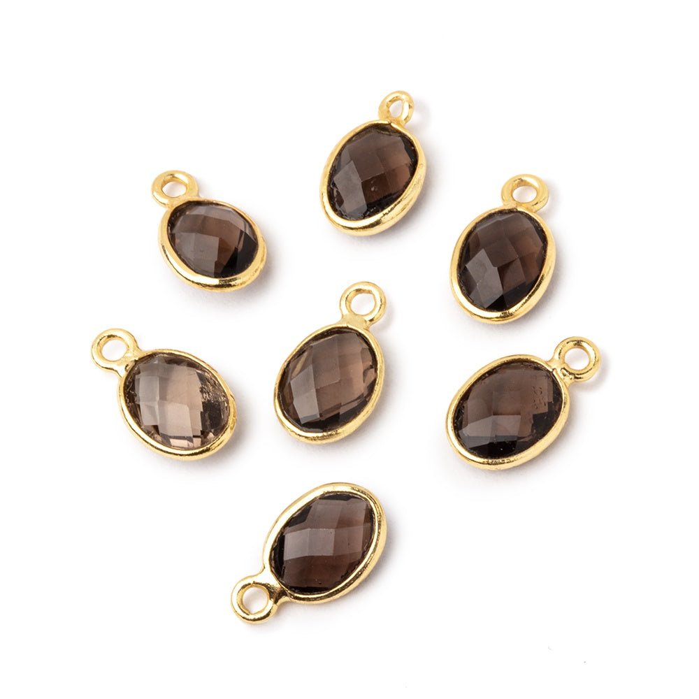 9x7mm Vermeil Bezel Smoky Quartz Faceted Oval Pendant 1 piece - Beadsofcambay.com