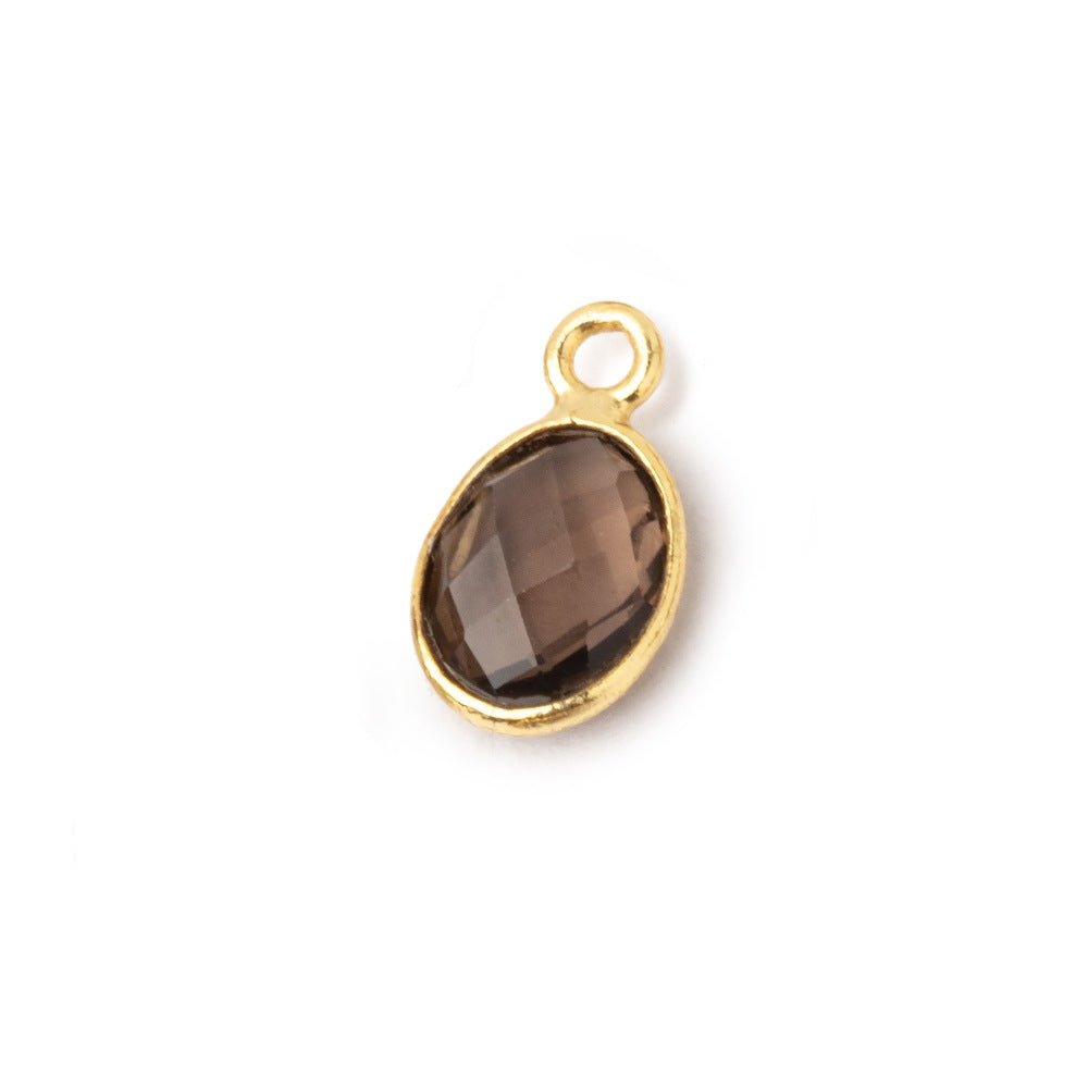 9x7mm Vermeil Bezel Smoky Quartz Faceted Oval Pendant 1 piece - Beadsofcambay.com