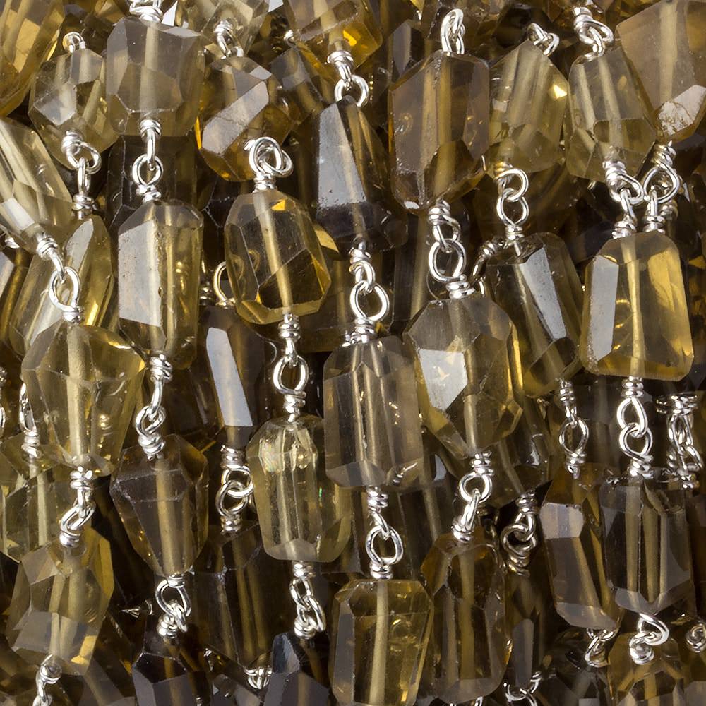 9x7mm Whiskey Quartz faceted nugget .925 Silver Chain by the foot 22 pieces - Beadsofcambay.com