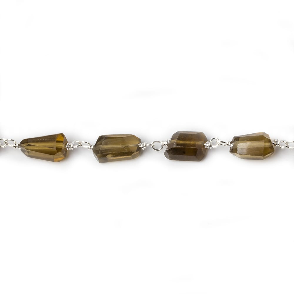 9x7mm Whiskey Quartz faceted nugget .925 Silver Chain by the foot 22 pieces - Beadsofcambay.com