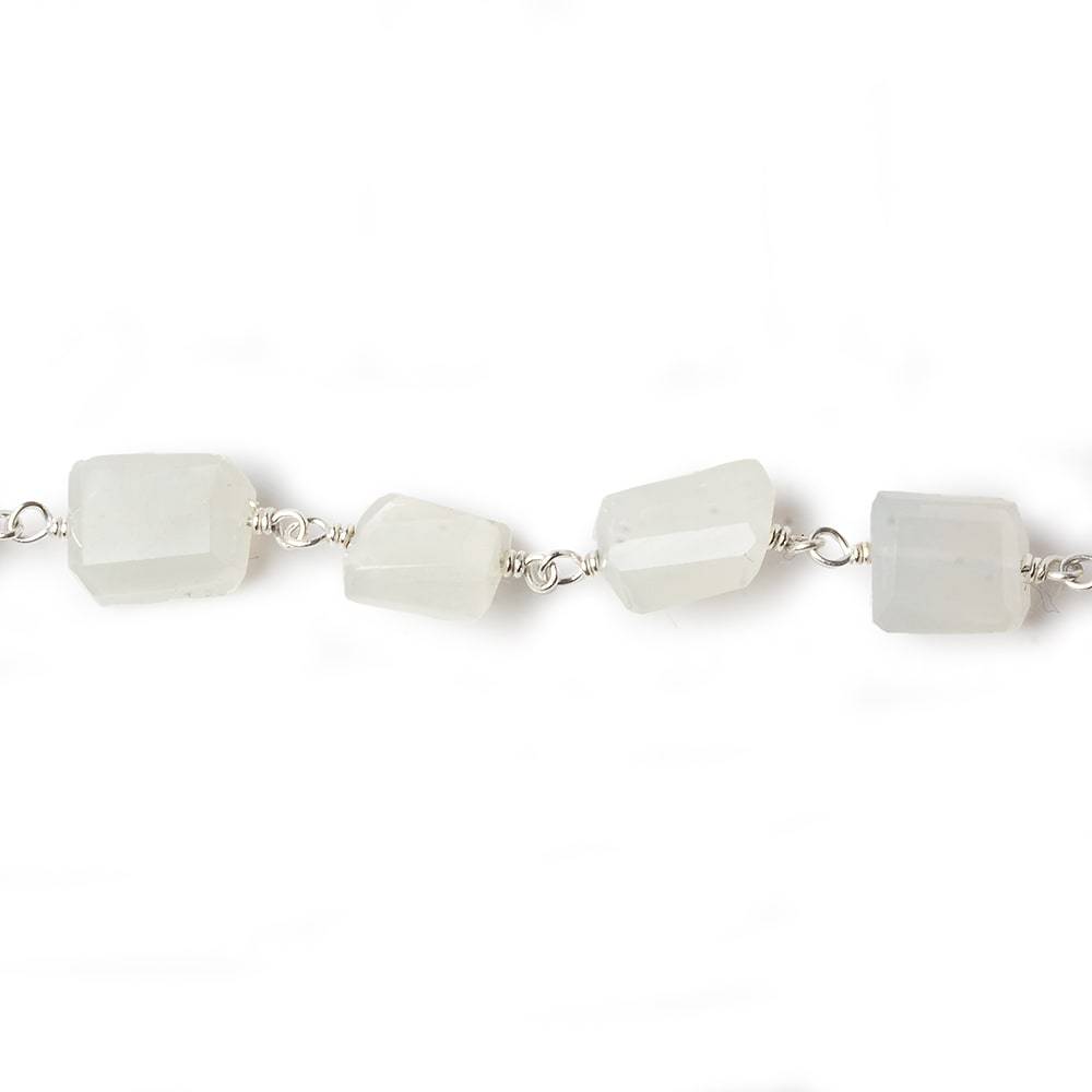 9x7mm White Moonstone faceted nugget .925 Silver Chain by the foot 22 pieces - Beadsofcambay.com