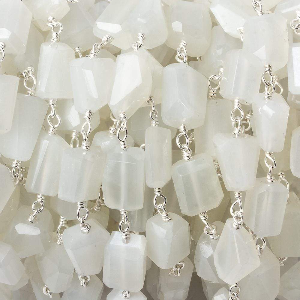 9x7mm White Moonstone faceted nugget .925 Silver Chain by the foot 22 pieces - Beadsofcambay.com