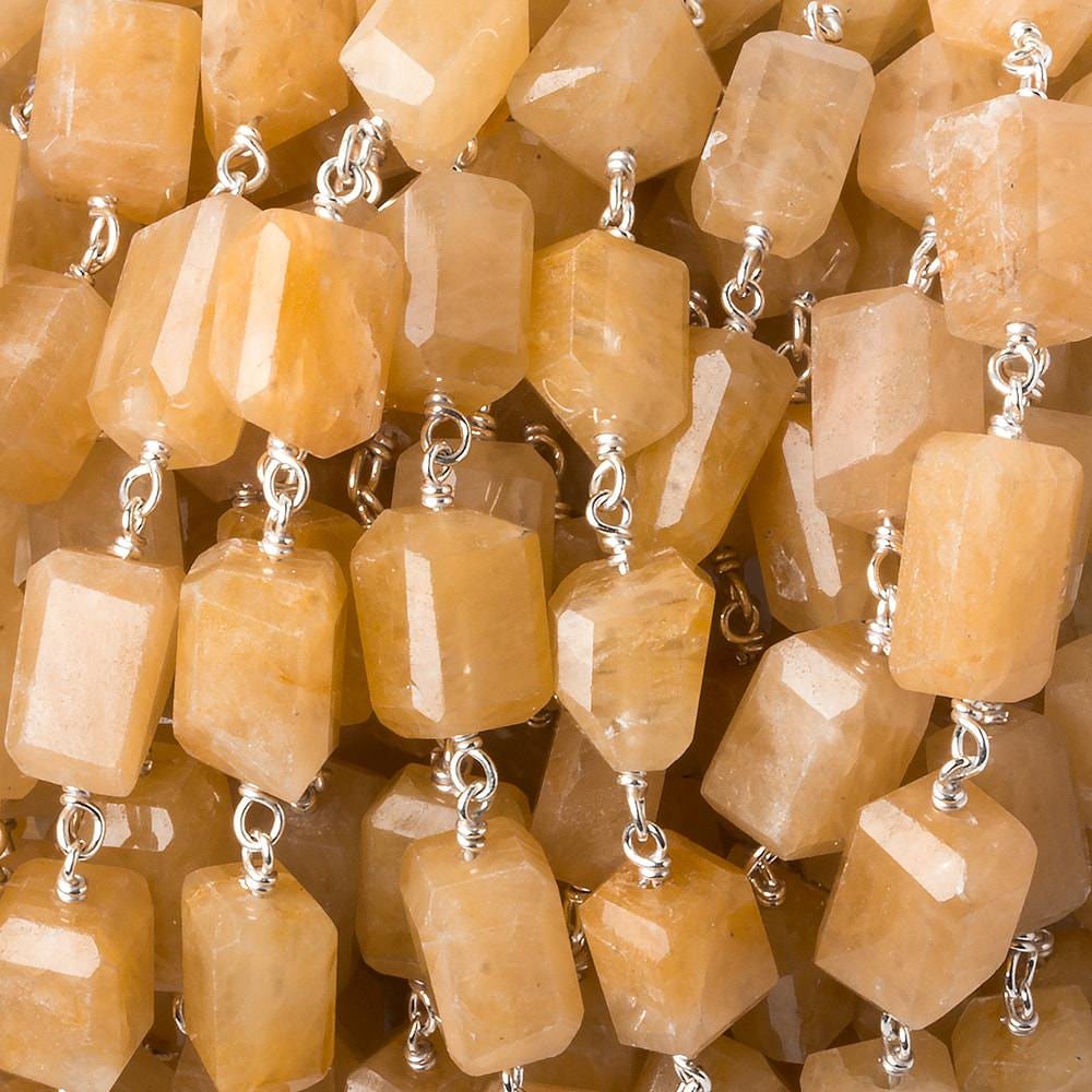 9x7mm Yellow Aventurine faceted nugget .925 Silver Chain by the foot 22 pieces - Beadsofcambay.com