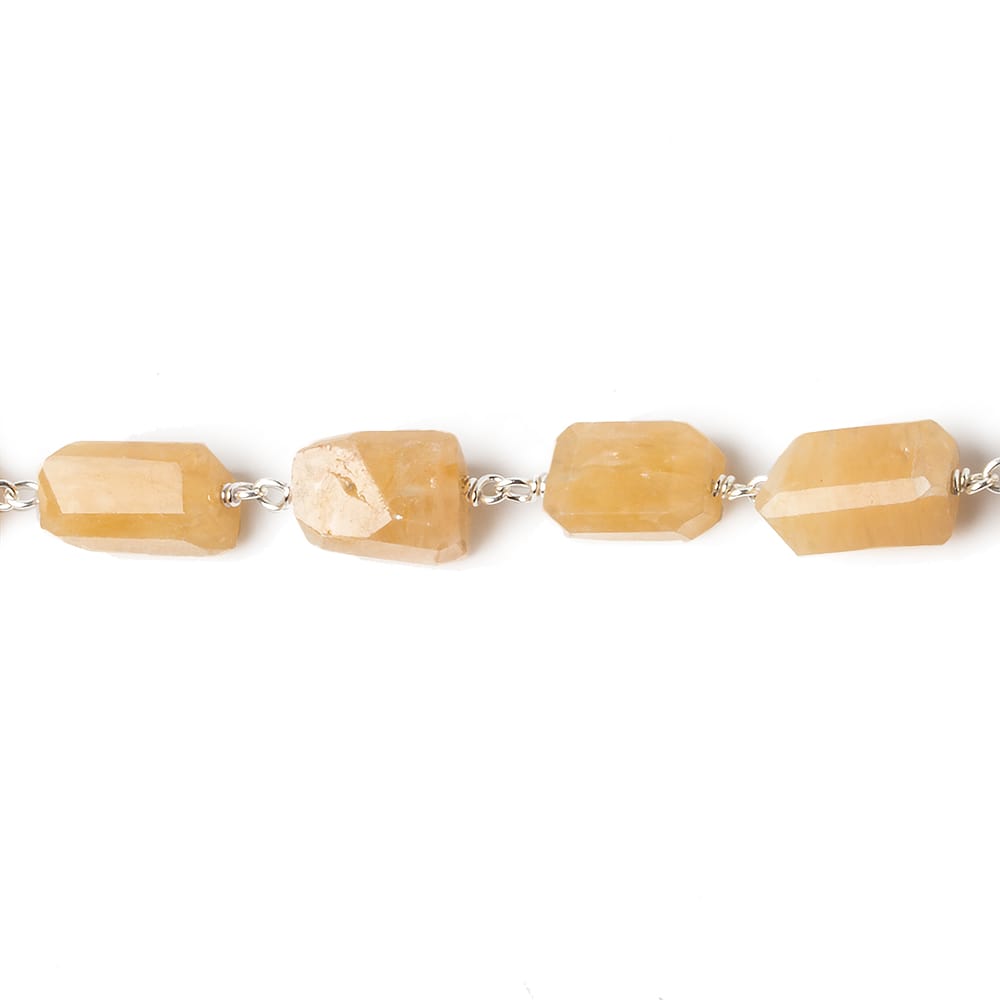 9x7mm Yellow Aventurine faceted nugget .925 Silver Chain by the foot 22 pieces - Beadsofcambay.com