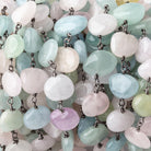 9x8-10x7mm Multi Beryl Plain Nuggets on Black Gold .925 Silver Chain by the Foot - Beadsofcambay.com