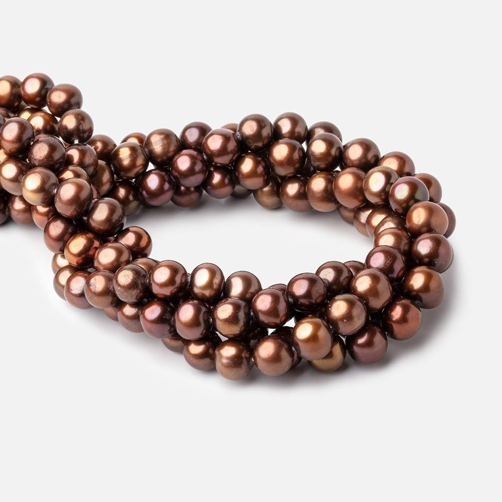 9x8-10x9mm Chocolate Brown Off Round Pearl Beads 15 inch 46 pieces - Beadsofcambay.com