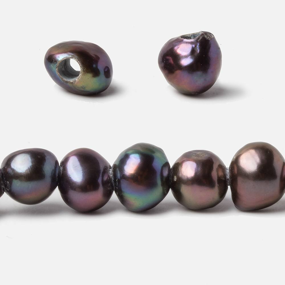 9x8-10x9mm Dark Peacock Baroque 2.5mm large hole Pearls 15 in. 48 pcs - Beadsofcambay.com