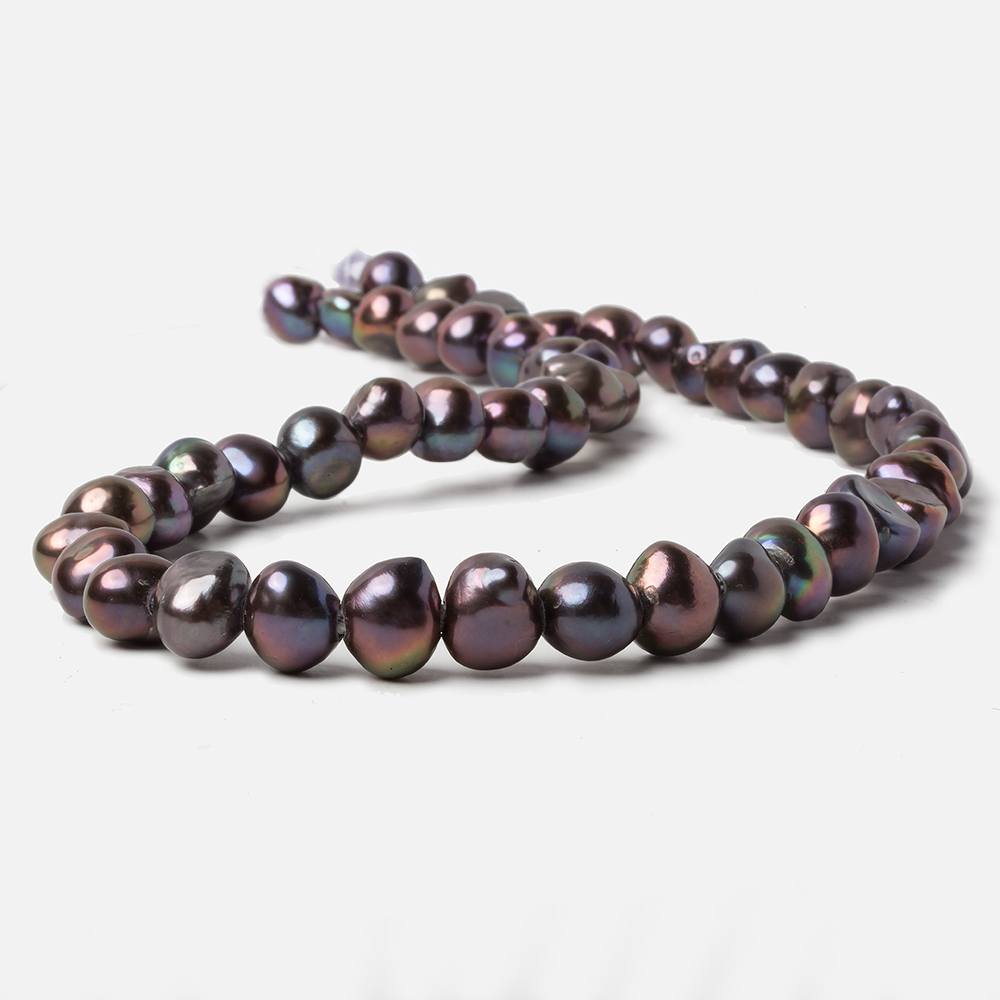 9x8-10x9mm Dark Peacock Baroque 2.5mm large hole Pearls 15 in. 48 pcs - Beadsofcambay.com