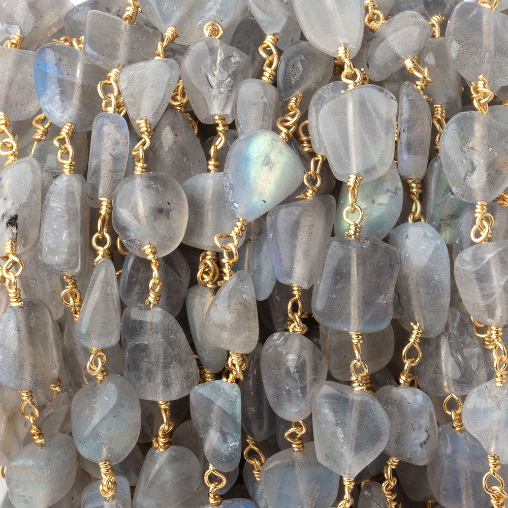 9x8-10x9mm Labradorite Plain Nuggets on Gold Plated Chain - Beadsofcambay.com